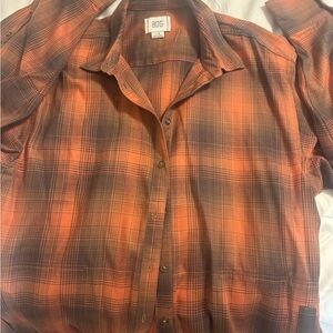 BDG Women's Orange and Brown Plaid Button Down Shirt